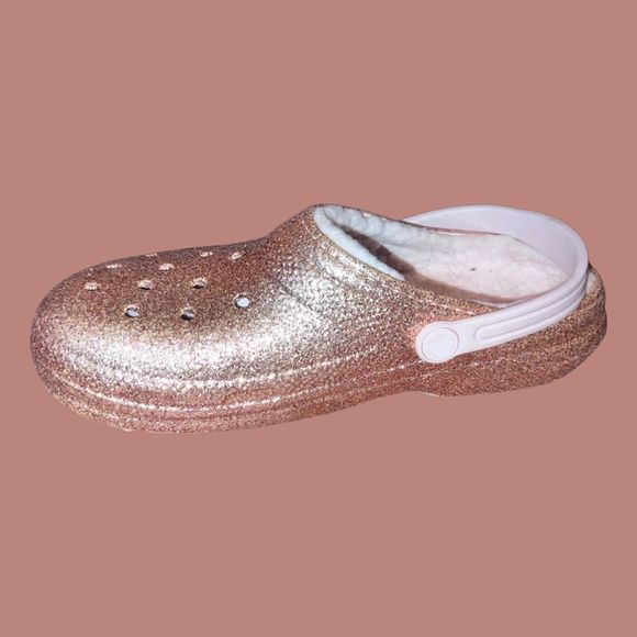Crocs Big Girls Rose Glitter Fleece Lined Clogs Size J 6 - Picture 5 of 5